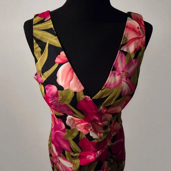 AGB Pink and Green Floral Sleeveless Dress Size 10 - Picture 3 of 5